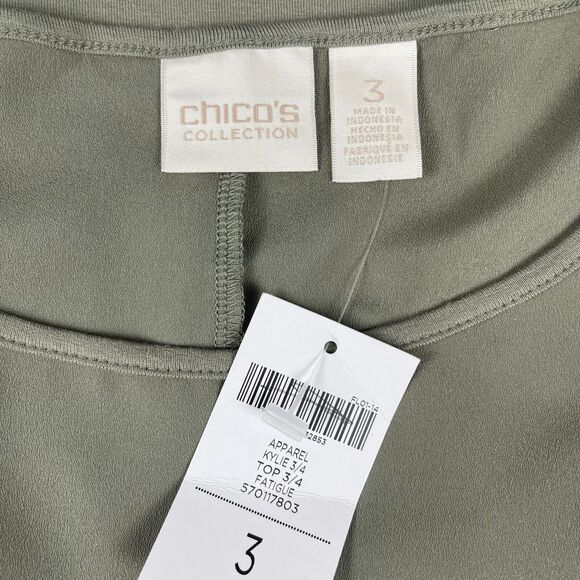 Chicos Collection Women’s Kylie Top 3/XL/16 Green Pocket 3/4 Sleeve Shirt - Picture 9 of 11